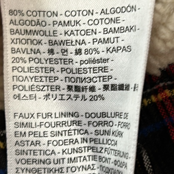 Levi’s • Cropped Black & Red Plaid Corduroy & Sherpa Trucker Jacket Size Medium - Picture 6 of 17